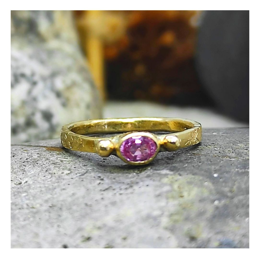 Pink Sapphire & 9ct Gold Boho Engagement Ring